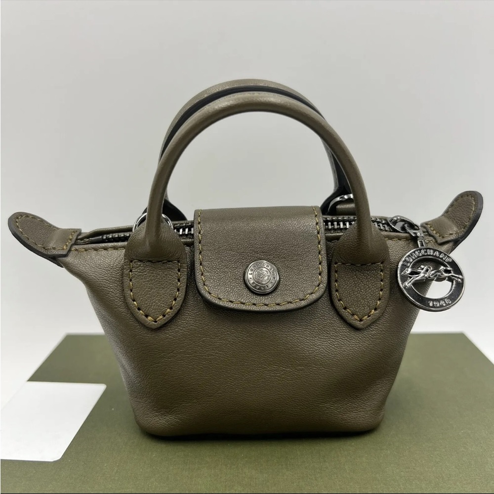 SALE!! LONGCHAMP Mini Le Pliage Cuir Leather Top Handle crossbody nano bag NEW